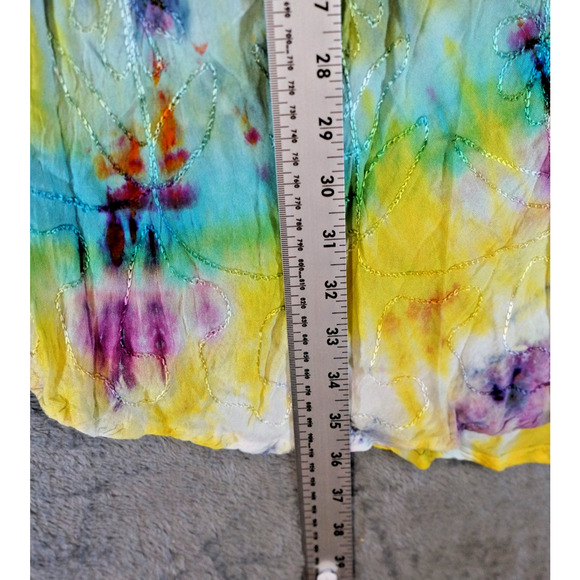 S.R. Fashion Free Size Rayon Sundress Embroidered Tie-Dye Rainbow Swirl Boho Ind - Picture 7 of 13